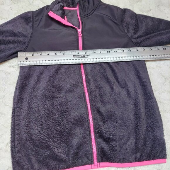 Old Navy 14 XL Full Zip Fleece Jacket Black & Pink High Neck Faux Fur Girls - Picture 6 of 6